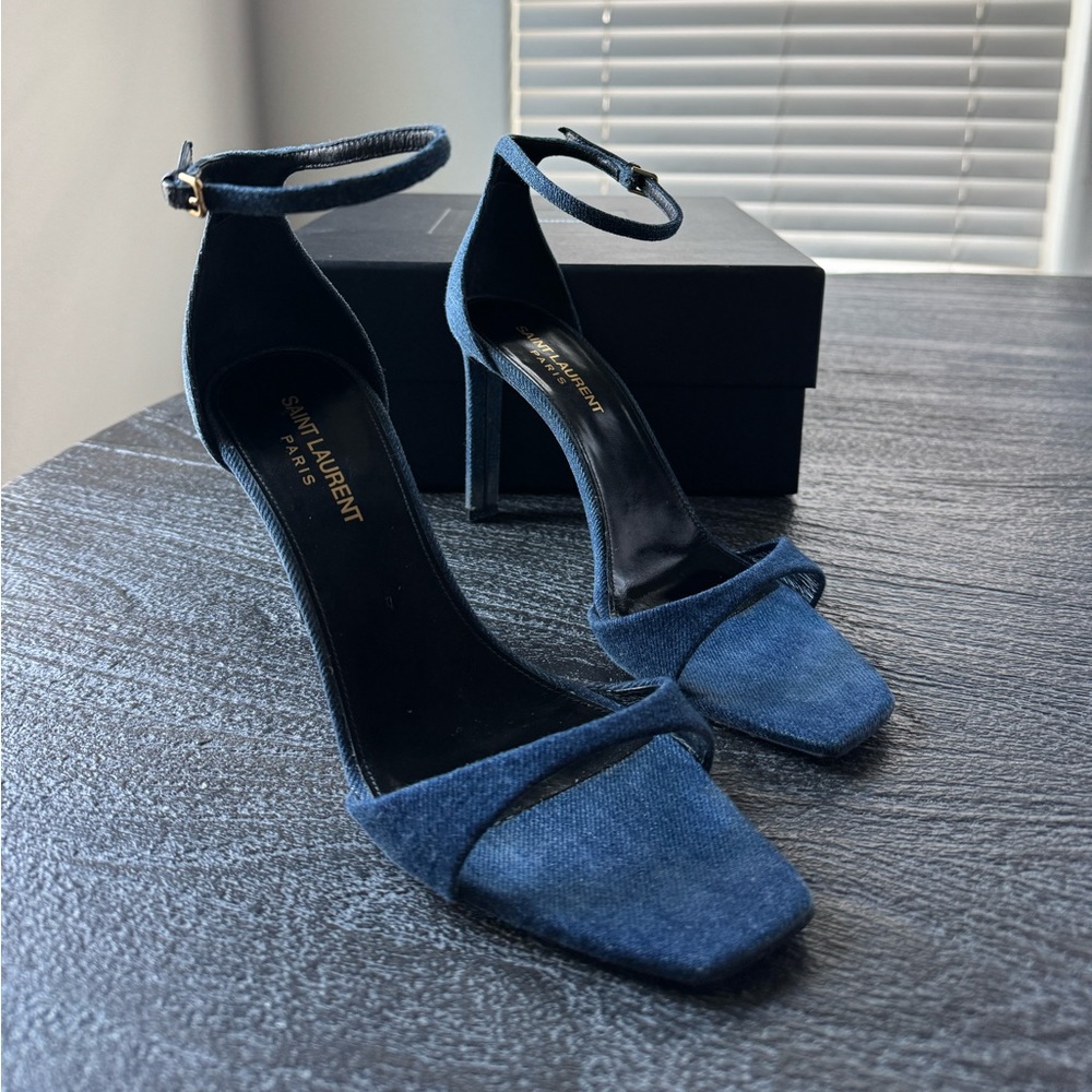 Saint Laurent Bea Blue Jean Sandals Size 38